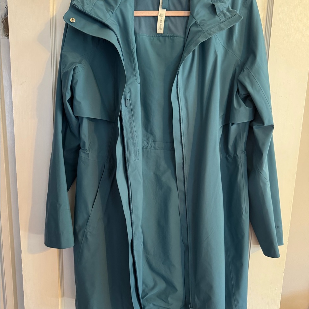 Blue Trench Coat with Hood Long Sleeves and Relaxed Fit